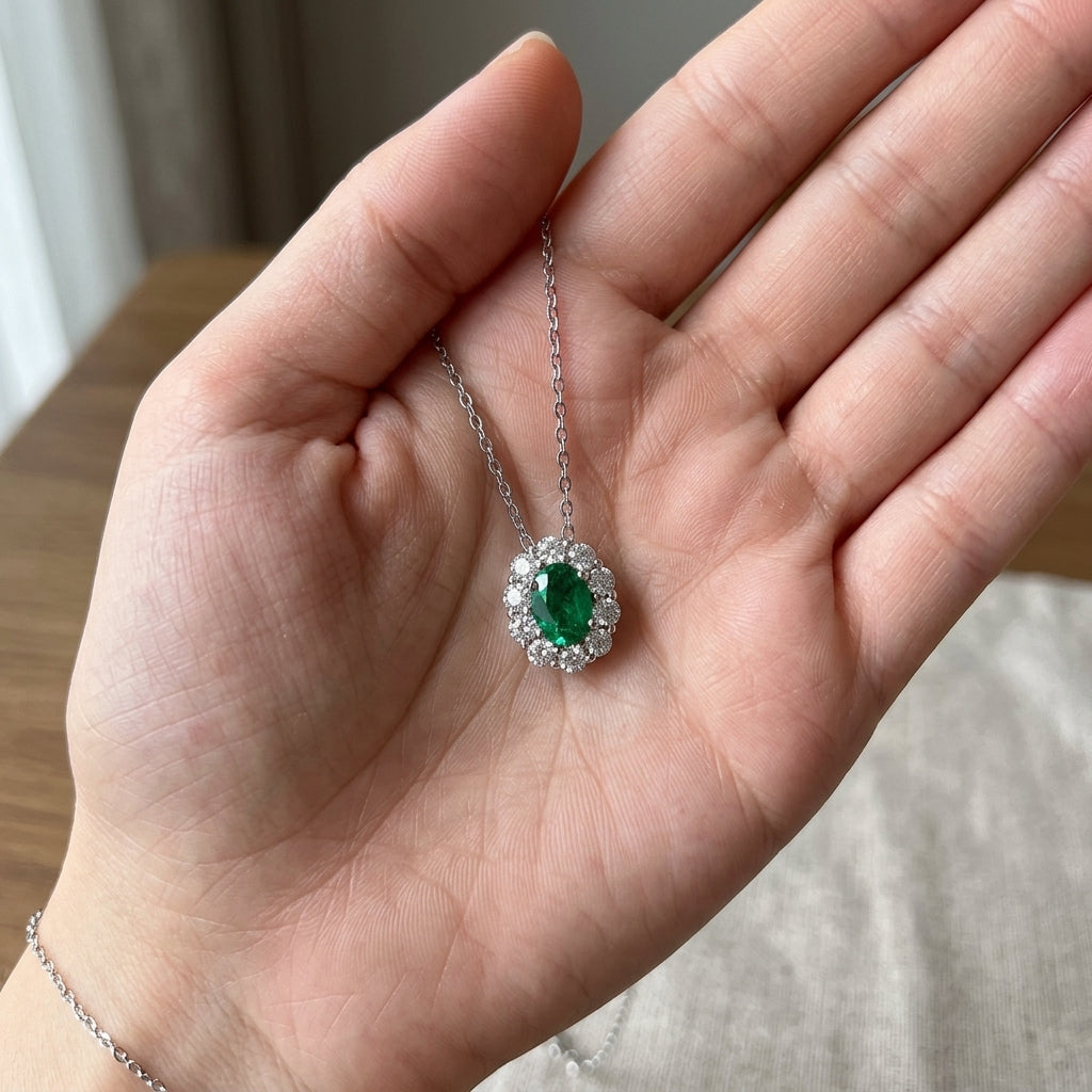 0.8ct Oval Cut Emerald Pendant Necklace