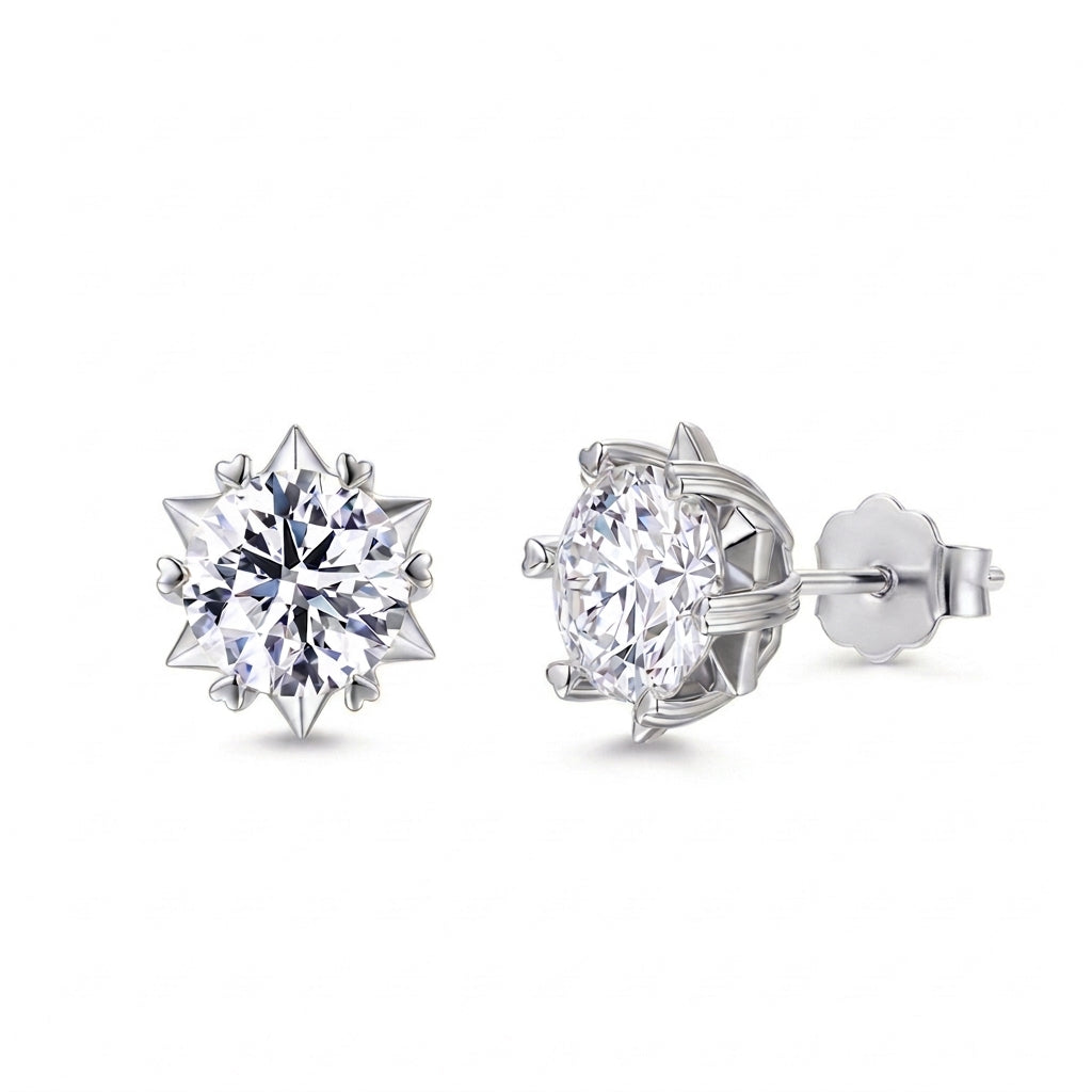 10K & 14K &18K Round Cut Lab DiamondStarburst Stud Earrings(7MM)