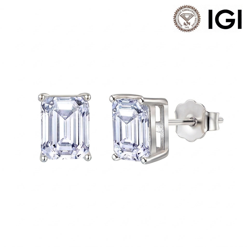10K&14K&18K Gold Classic Four-Prong Emerald Cut Lab Diamond Engagement Stud Earrings 6*8.5MM