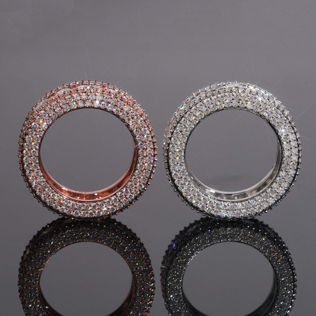 Iced Out Round Moissanite Eternity Band with Pavé Borders