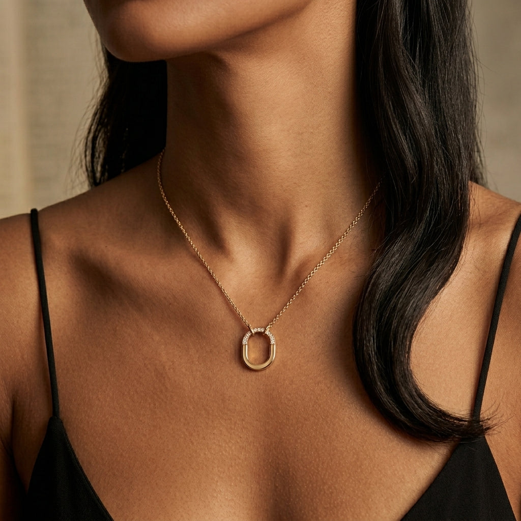 Tiffany Lock Small Pendant inYellow Gold with Diamonds