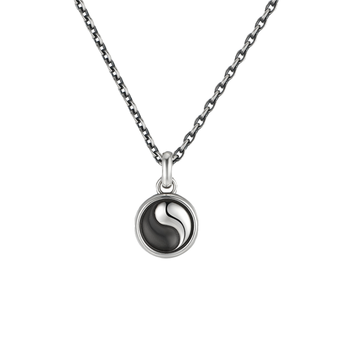 Necklace with a yin yang pendant on a white background