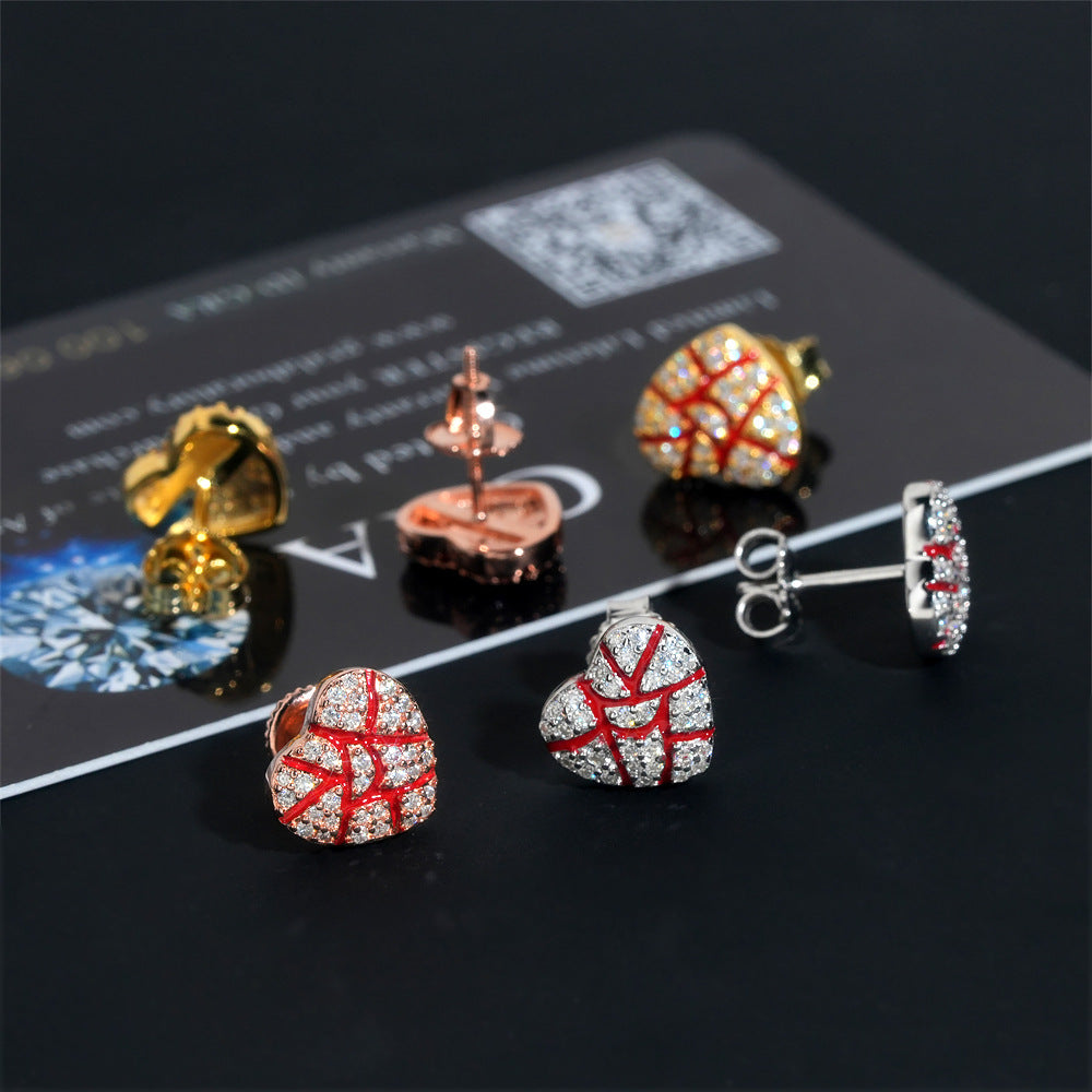 Iced Out Broken Heart Enamel Moissanite Stud Earrings
