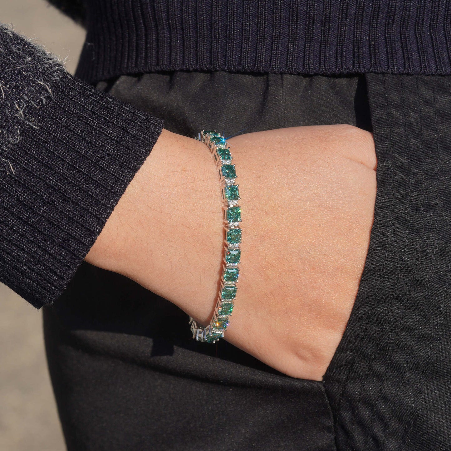 Female model wearing the bracelet on wrist.