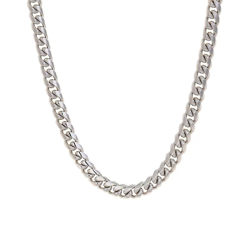 Silver chain necklace on a white background