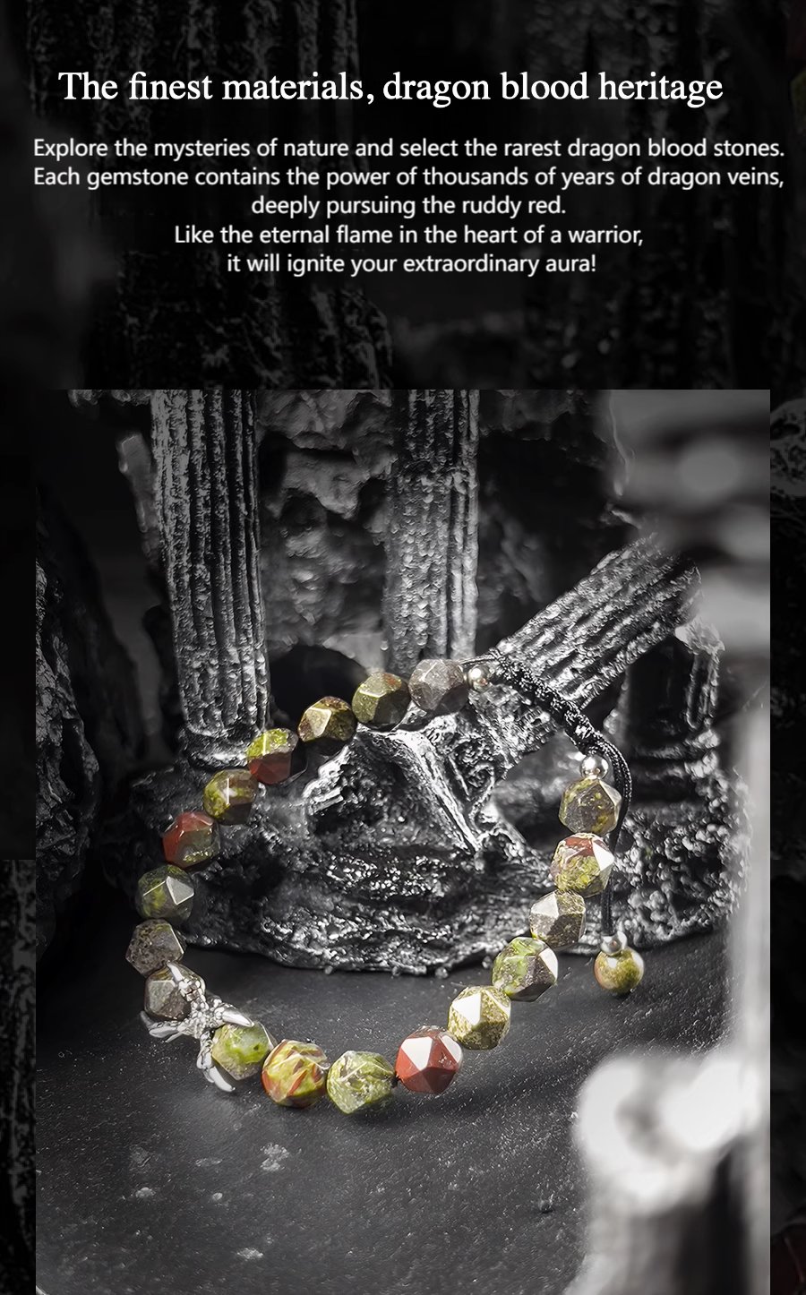 Bracelet with dragon blood stones on a dark background