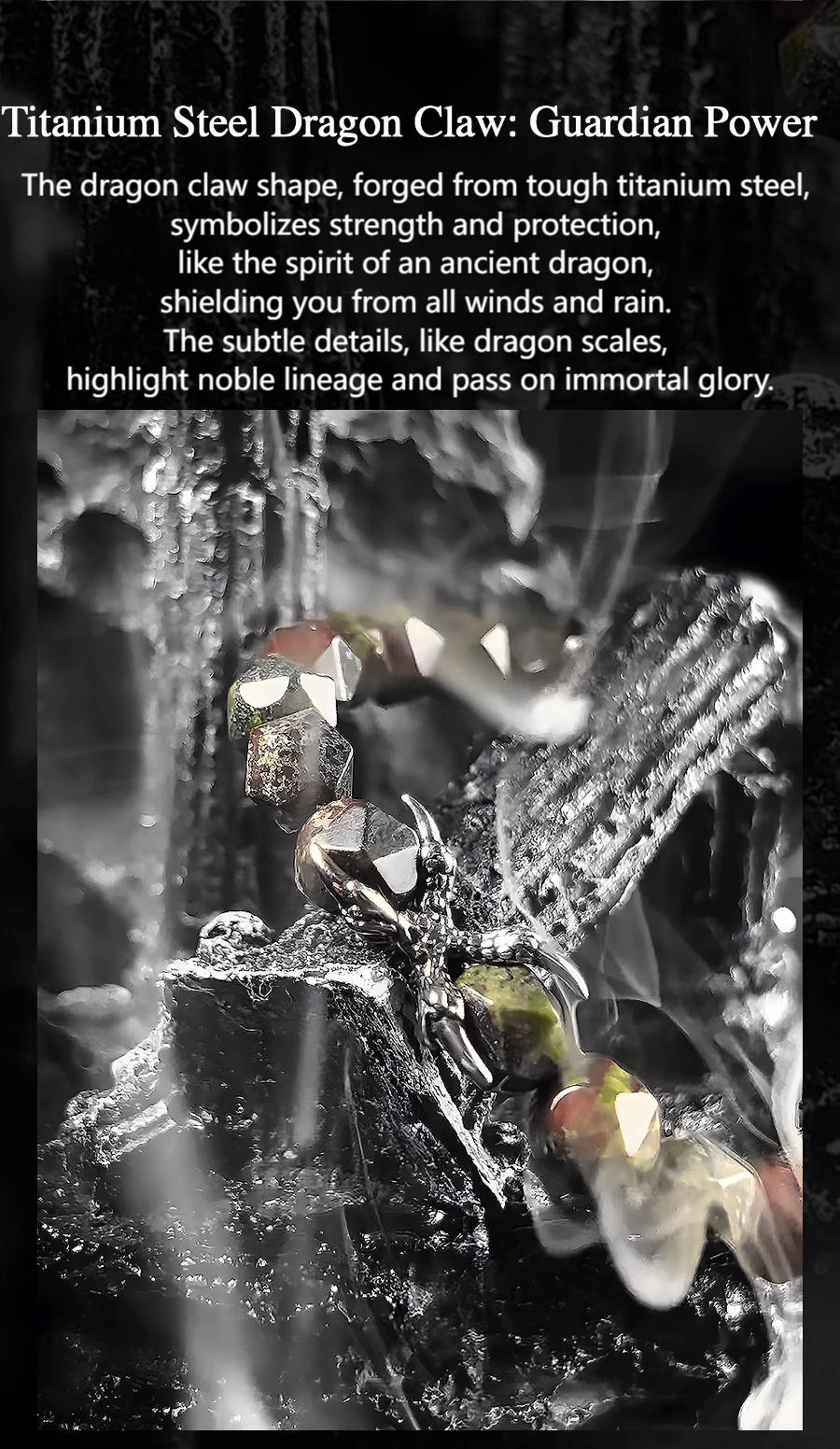 Titanium Steel Dragon Claw with descriptive text on a black background