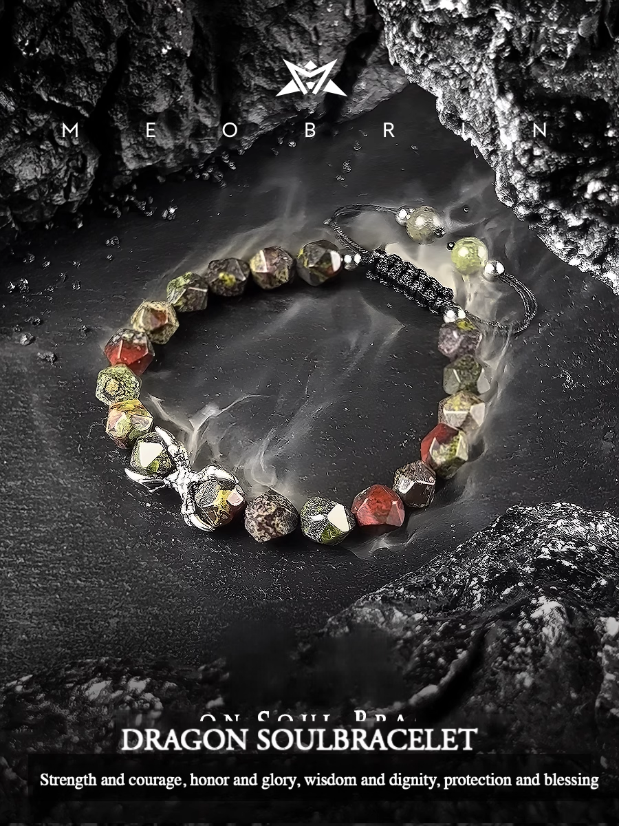 Dragon Soulbracelet with multicolored beads on a dark background, featuring the brand 'MEOBRN'.