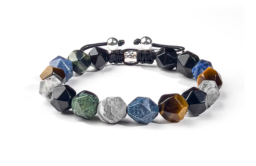 Multicolored beaded bracelet on a white background