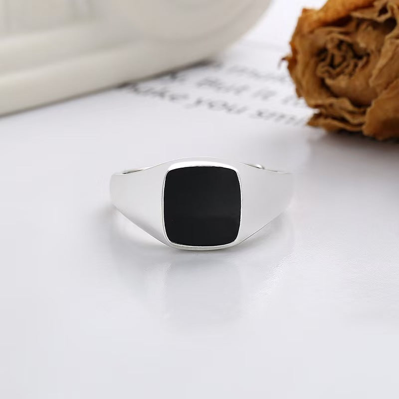 Olympus Signet Ring Sterling Silver/Black