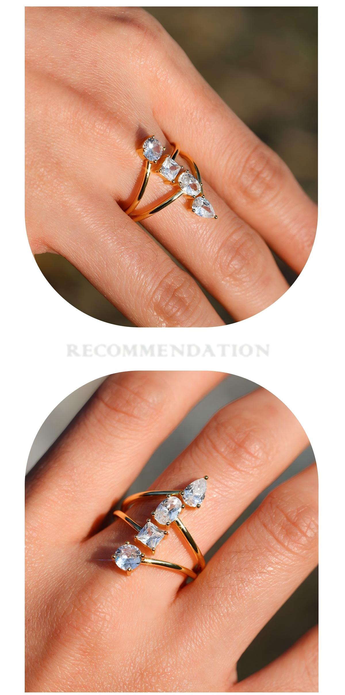 Ring worn as modern bridal statement. Alt: “Architectural Elegance: Split Shank Moissanite Ring.”