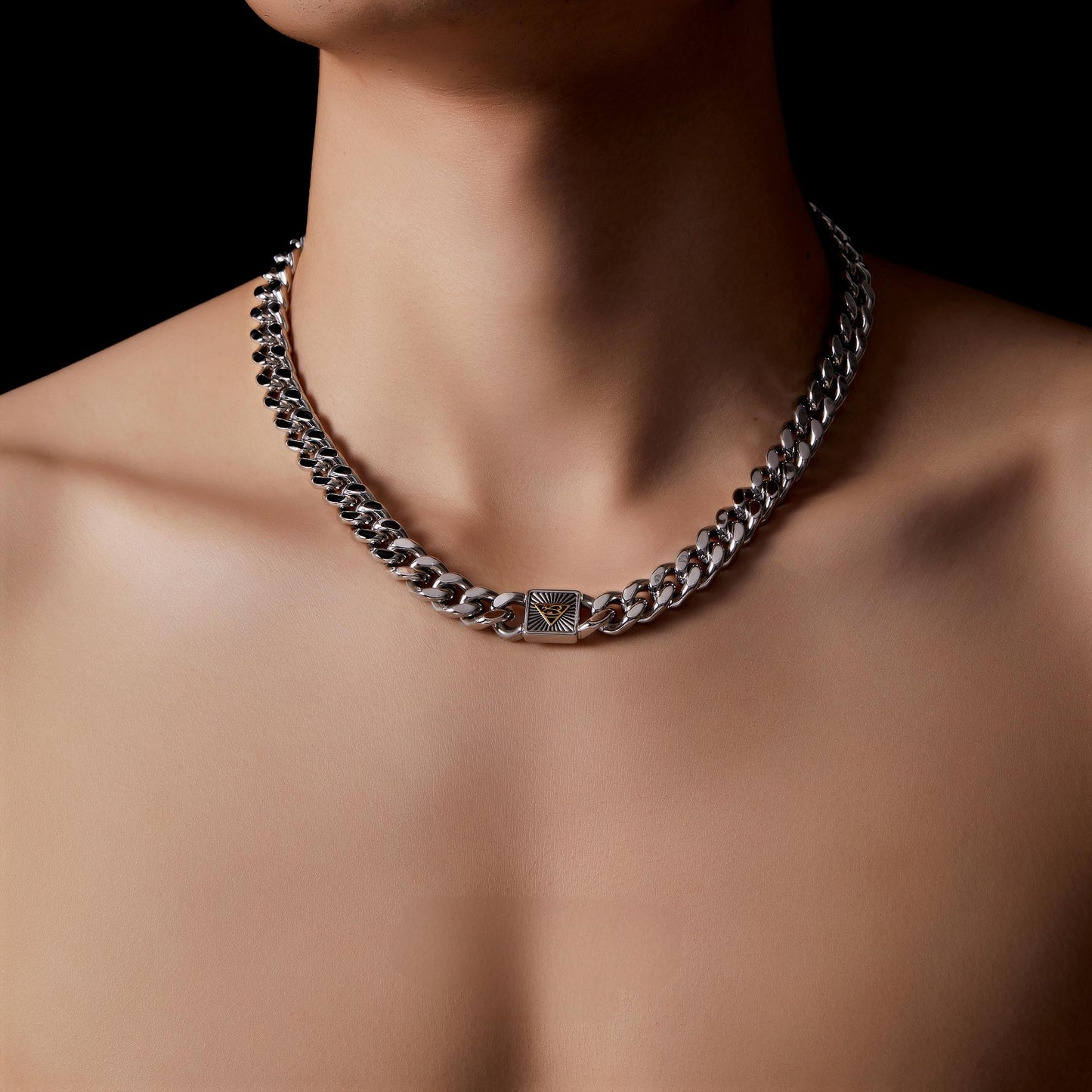 “streetwear men’s silver horus cuban chain with bold hip hop styling”