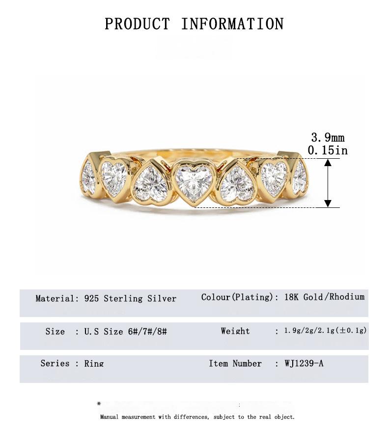 Size and Adjustable Design of S925 Heart Zircon Ring