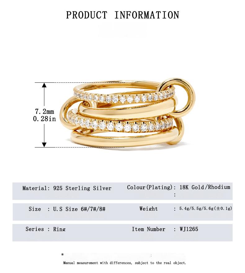 S925 Sterling Silver Interlocking Four-Band Pavé Ring