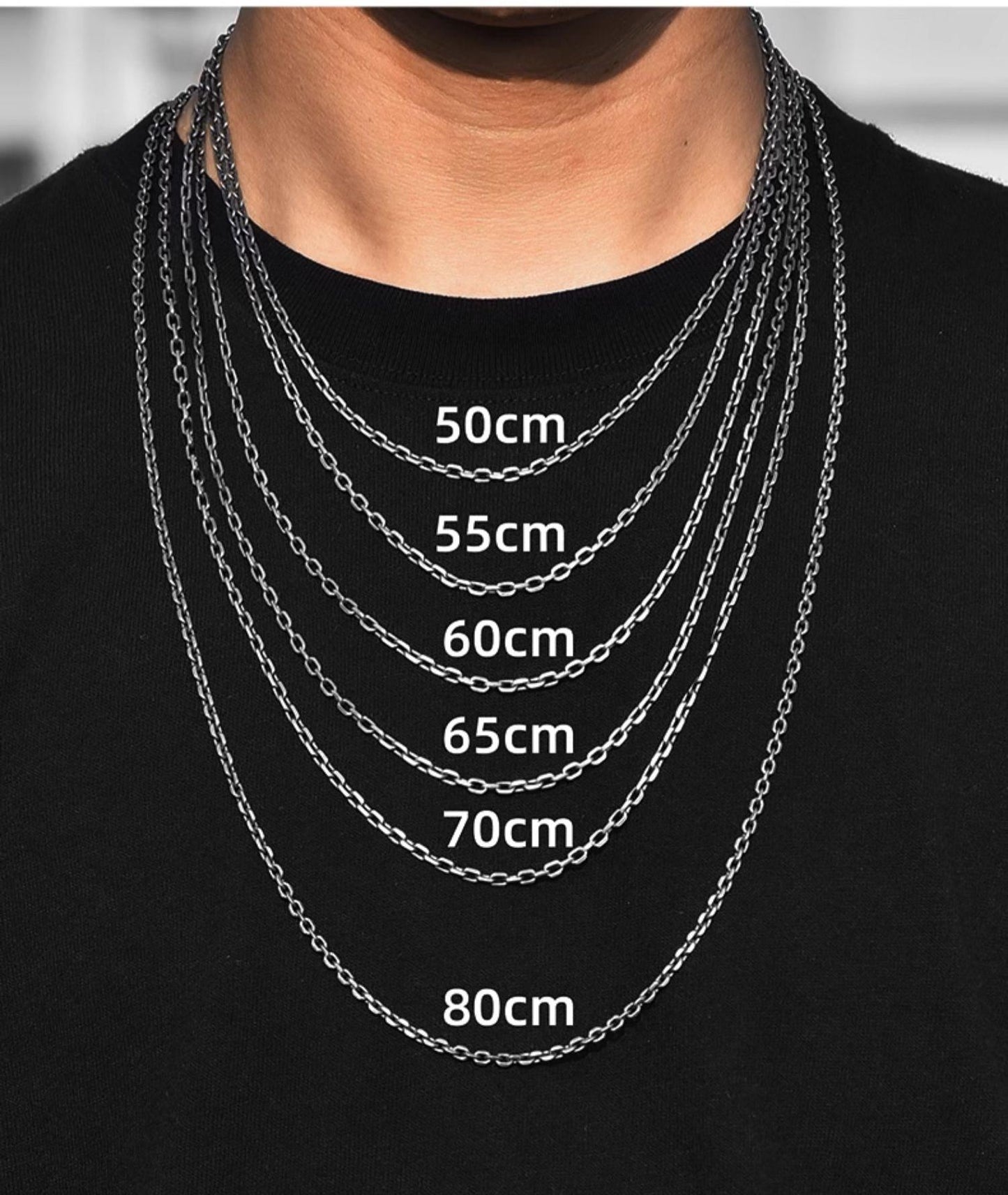 “Eye of Horus pendant size chart with dimensions and chain length”