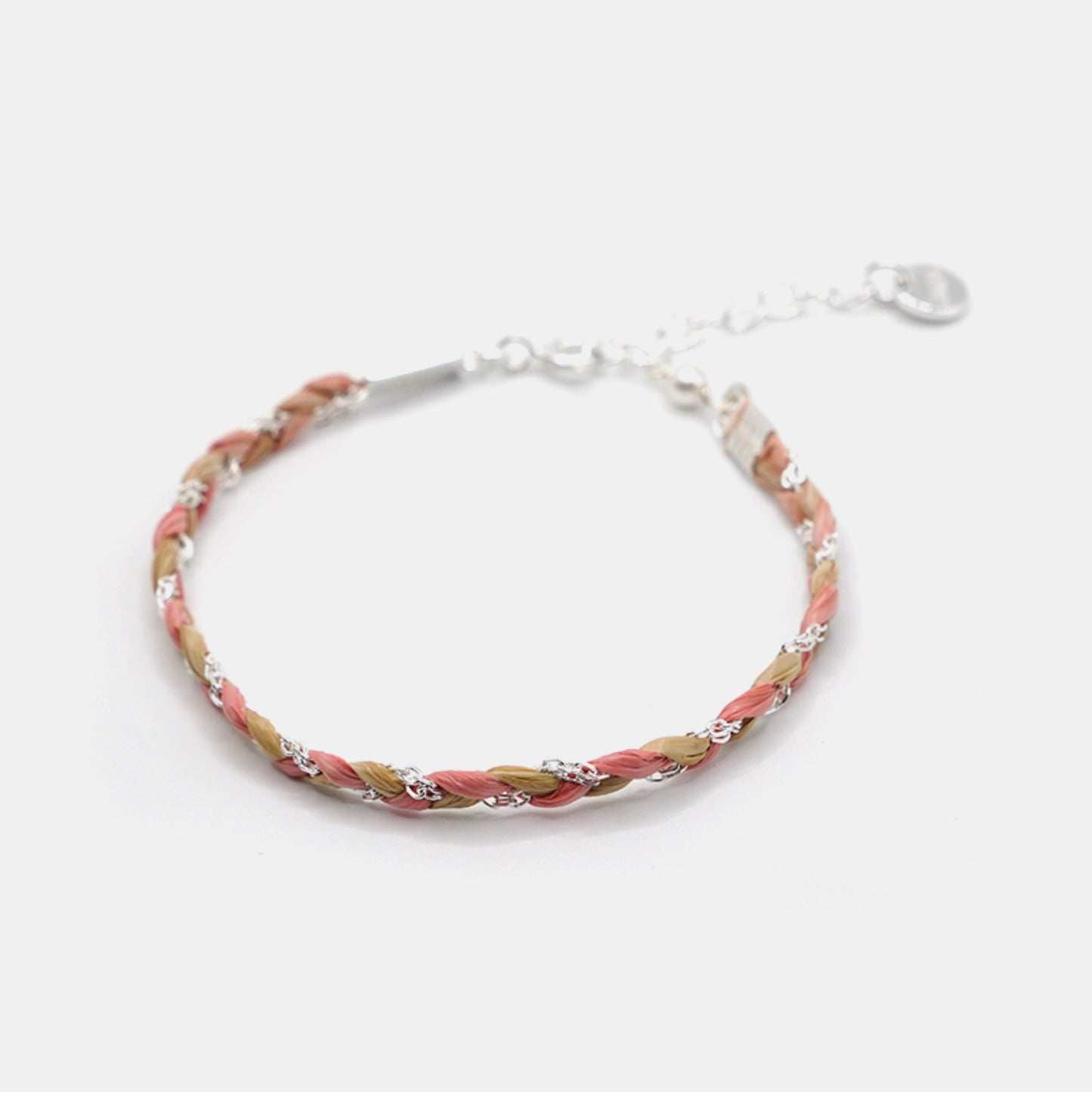 Braided bracelet with multicolor beads on a white background