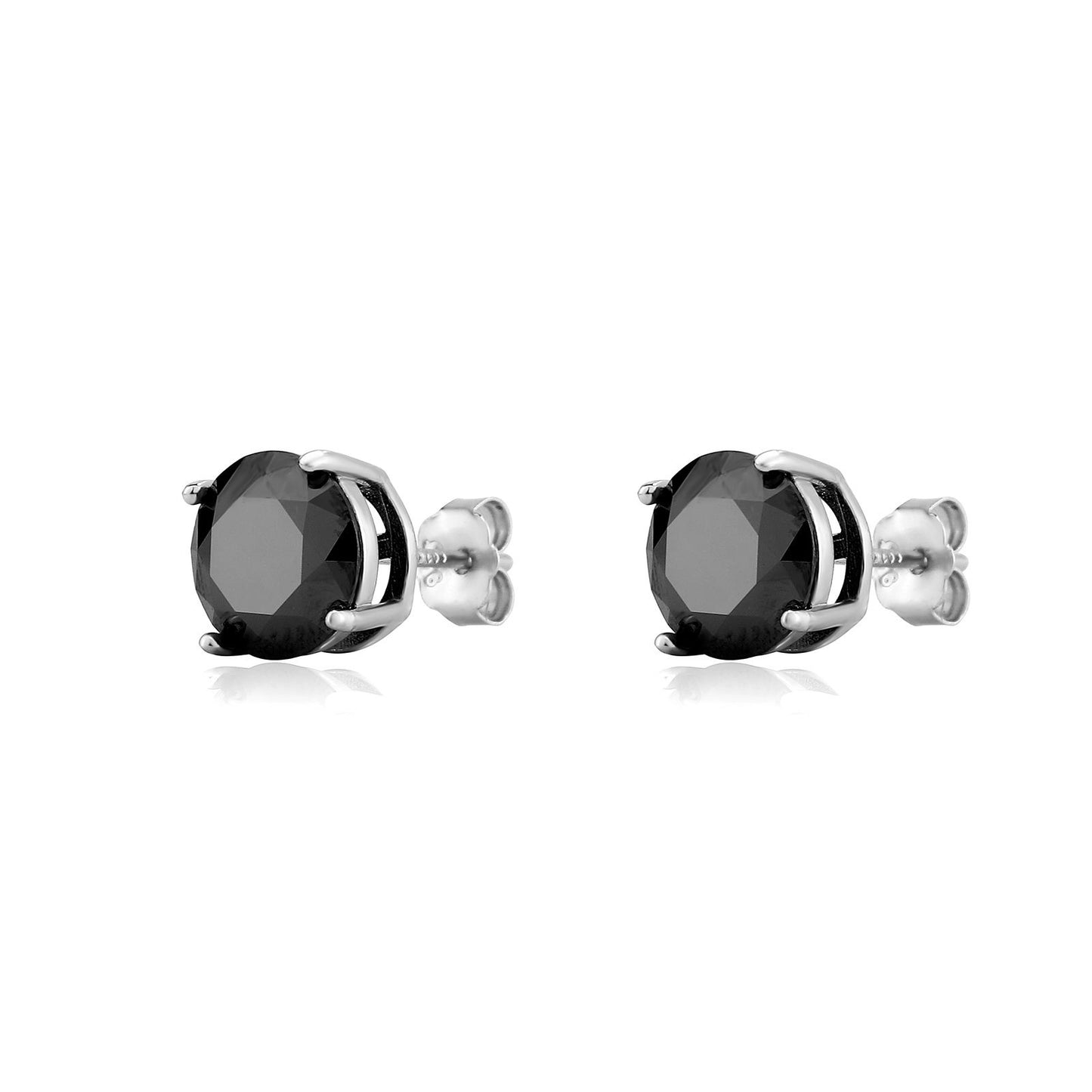 Pair of black gemstone stud earrings on a white background