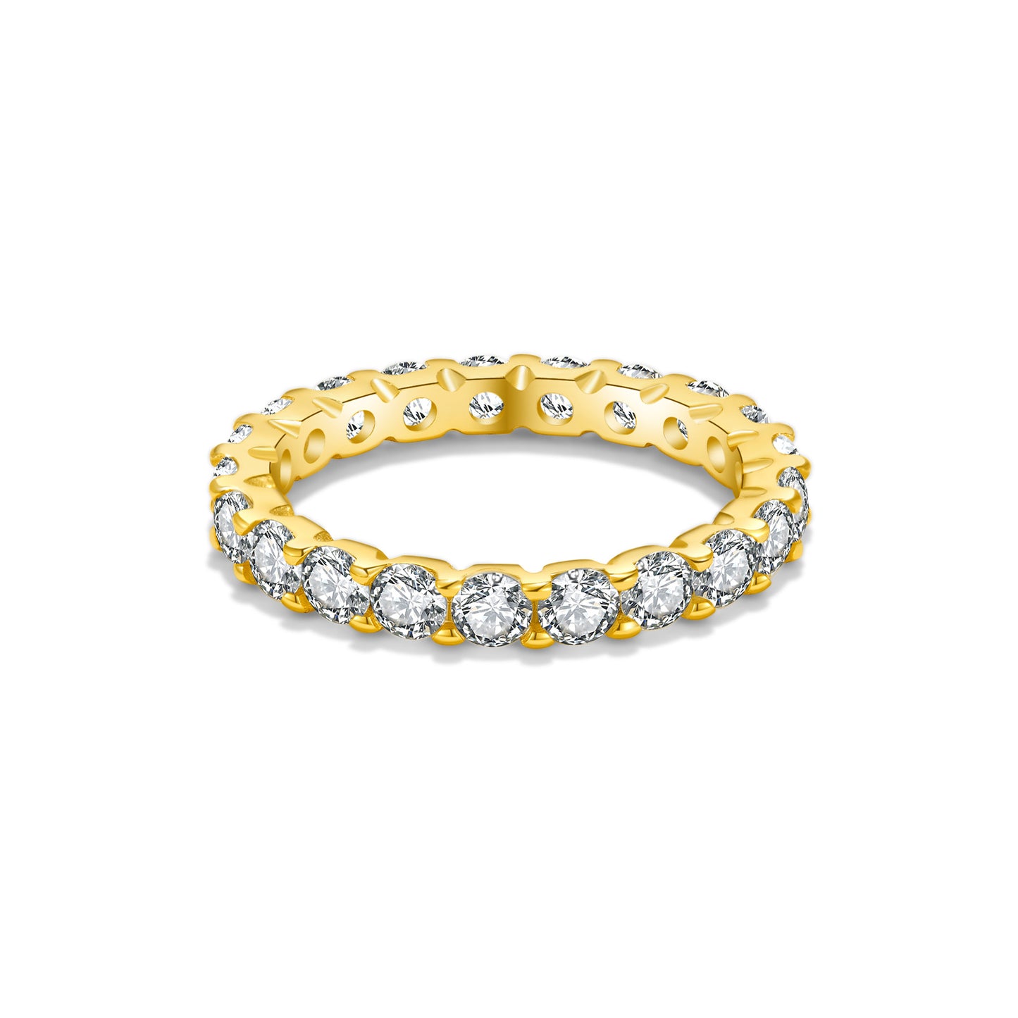 Gold ring with diamond stones on a white background