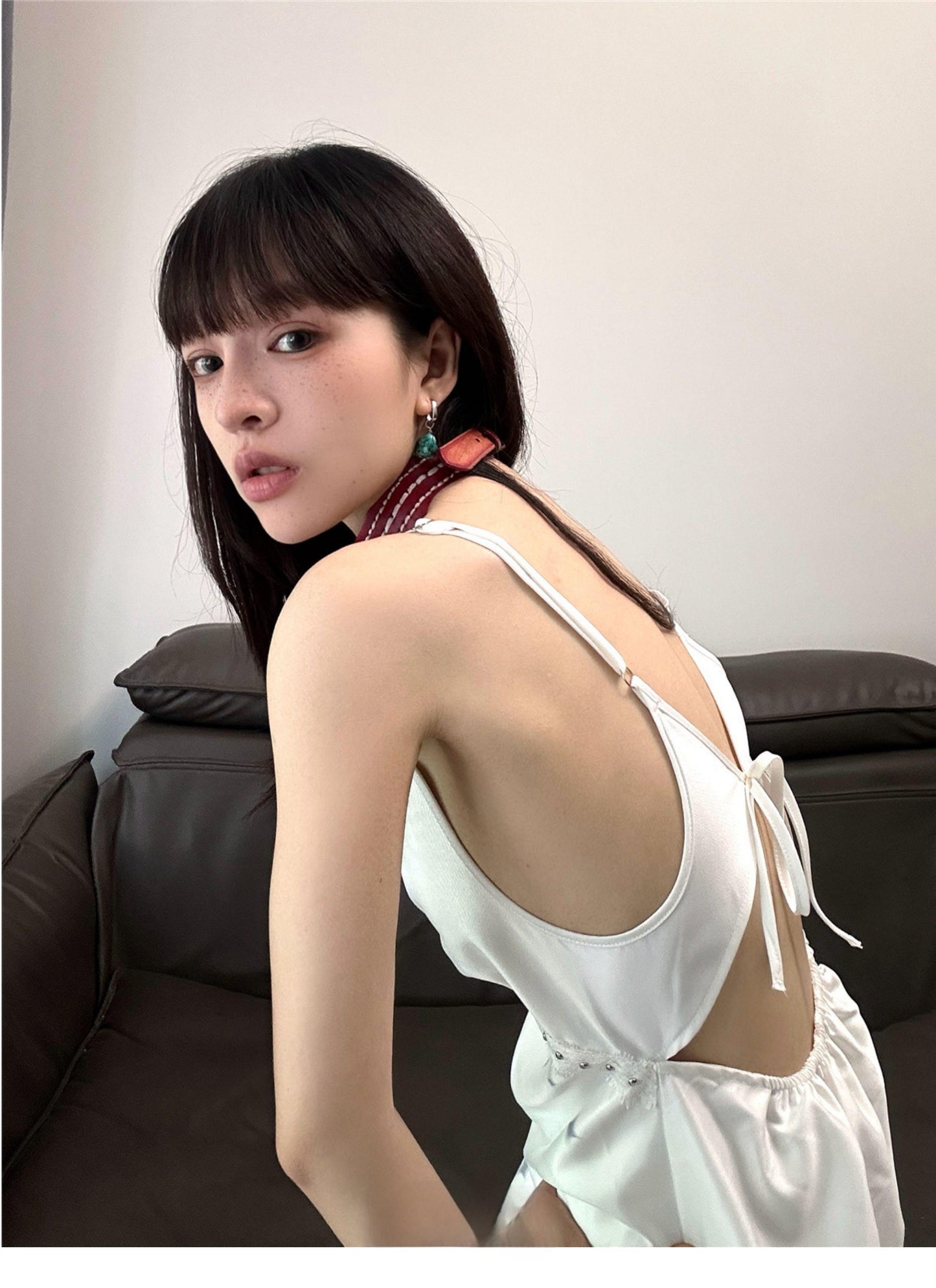 “Natural turquoise S925 earrings worn in lifestyle photo”