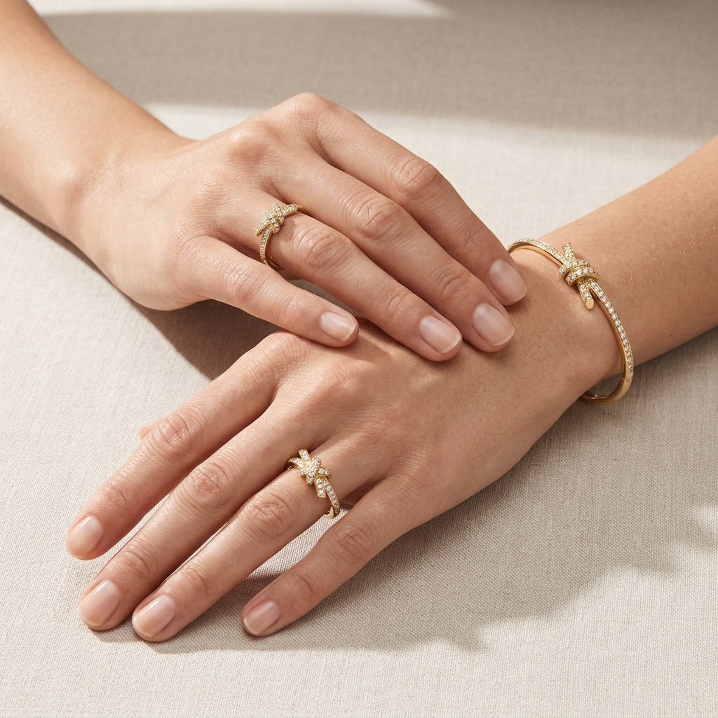 Tiffany Knot Wire Bangle in gold pave Diamonds