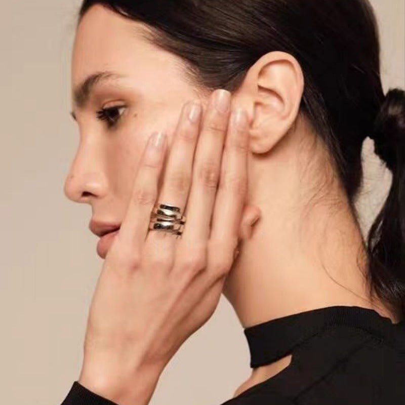 Ring worn as unique statement. Alt: “Imperfect Beauty: UNOde50 Irregular Ring.”