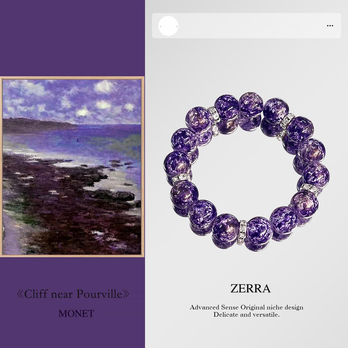 Purple bracelet with silver accents on a white background, featuring the brand 'Zerra'.