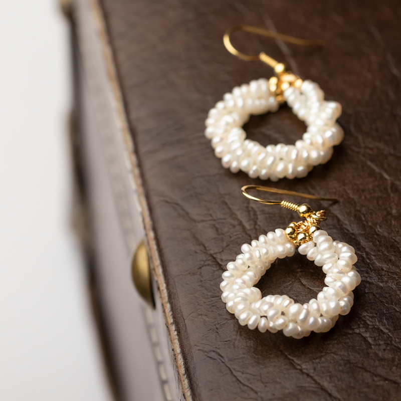 “Handmade baroque mini pearl earrings for women, French vintage style silver hooks