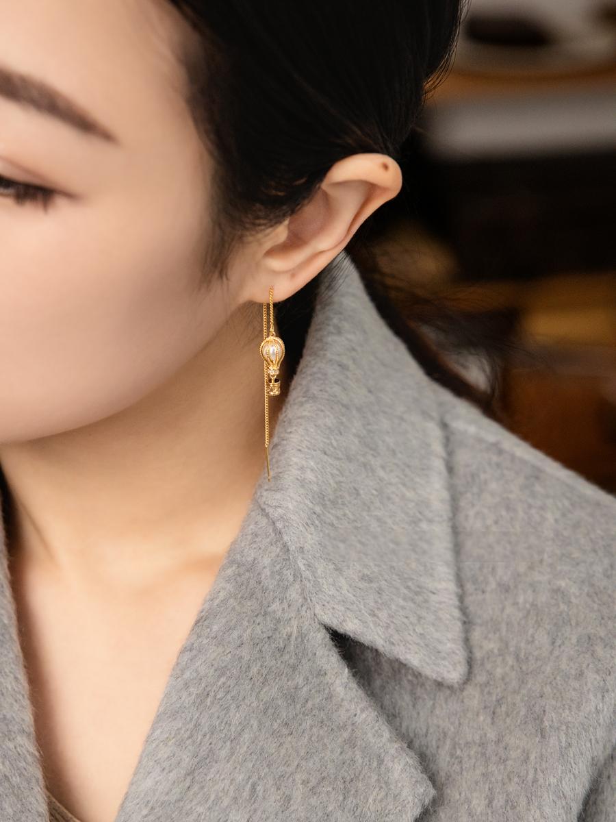 “Hot air balloon long chain drop earrings for women minimalist lightweight elegant jewelry”