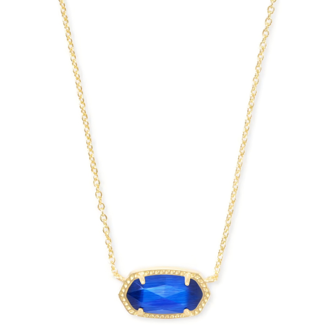 Kendra Scott Elisa gold pendant necklace featuring a brilliant faceted cobalt royal blue stone.