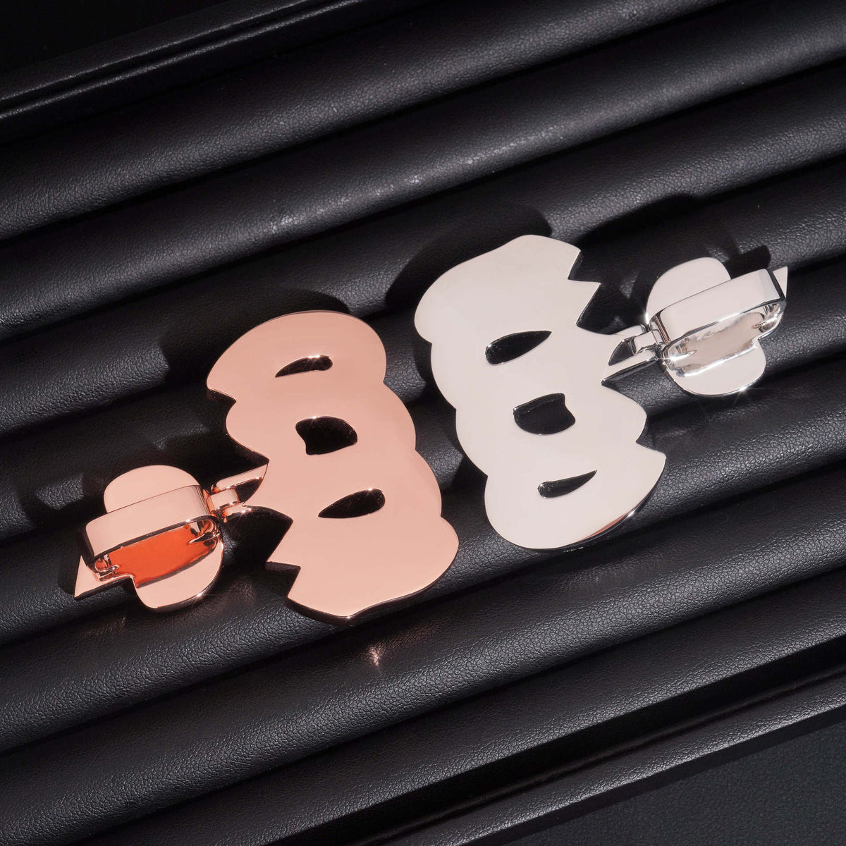 Polished back view of S925 sterling silver multi-color moissanite Arabic Allah pendants in rose gold and silver