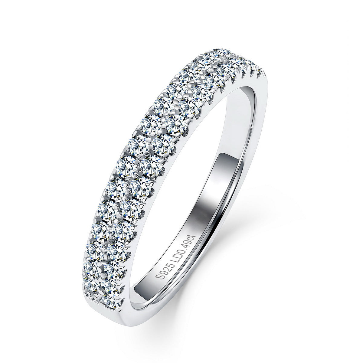 0.49 ctw double row pave lab grown diamond ring in sterling silver isolated on white background