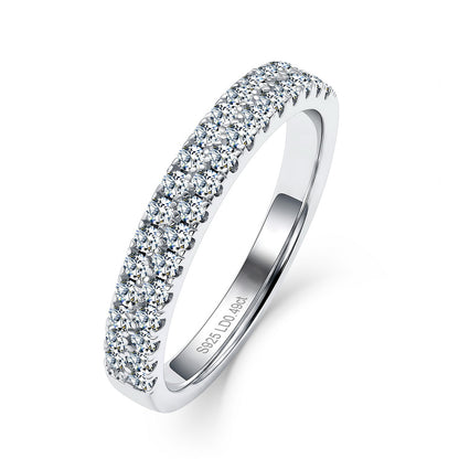 0.49 ctw double row pave lab grown diamond ring in sterling silver isolated on white background