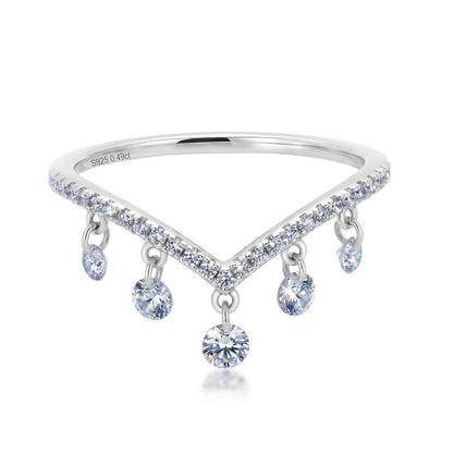 0.49ct V-shaped wishbone lab grown diamond dangling charm ring in 925 sterling silver.