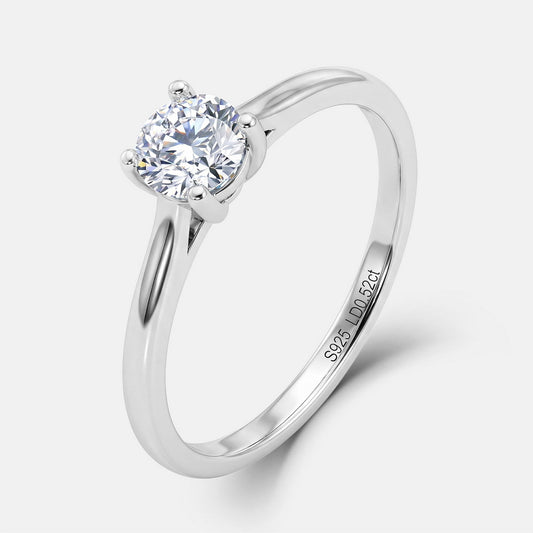 0.5ct round cut lab grown diamond solitaire engagement ring in 925 silver.