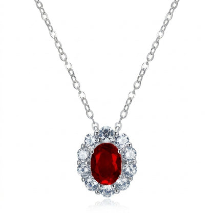 0.8ct Oval Ruby Pendant Necklace, solid 925 sterling silver, isolated on white background