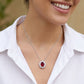 0.8ct Oval Ruby Pendant Necklace worn with white shirt, Minimalist Vintage aesthetic