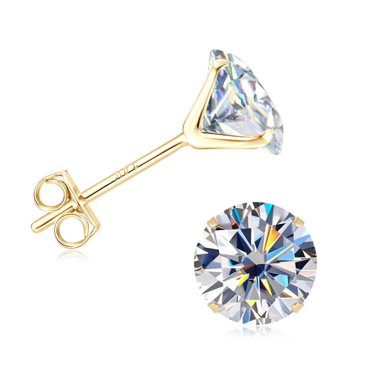 0.1 to 1 Carat Round Genuine Moissanite Stud Earrings | 4 Prong Solitaire Earrings | Ethical Diamond Alternative Jewelry - Zerra 
