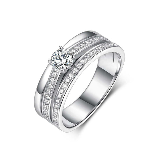  Yellow gold round moissanite ring on neutral background. Alt: “0.4 Carat Round Moissanite Engagement Ring – 18K Yellow Gold.”