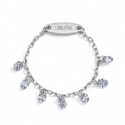 0.57ctw lab-grown diamond dangle chain ring in 925 sterling silver with 7 floating charms.