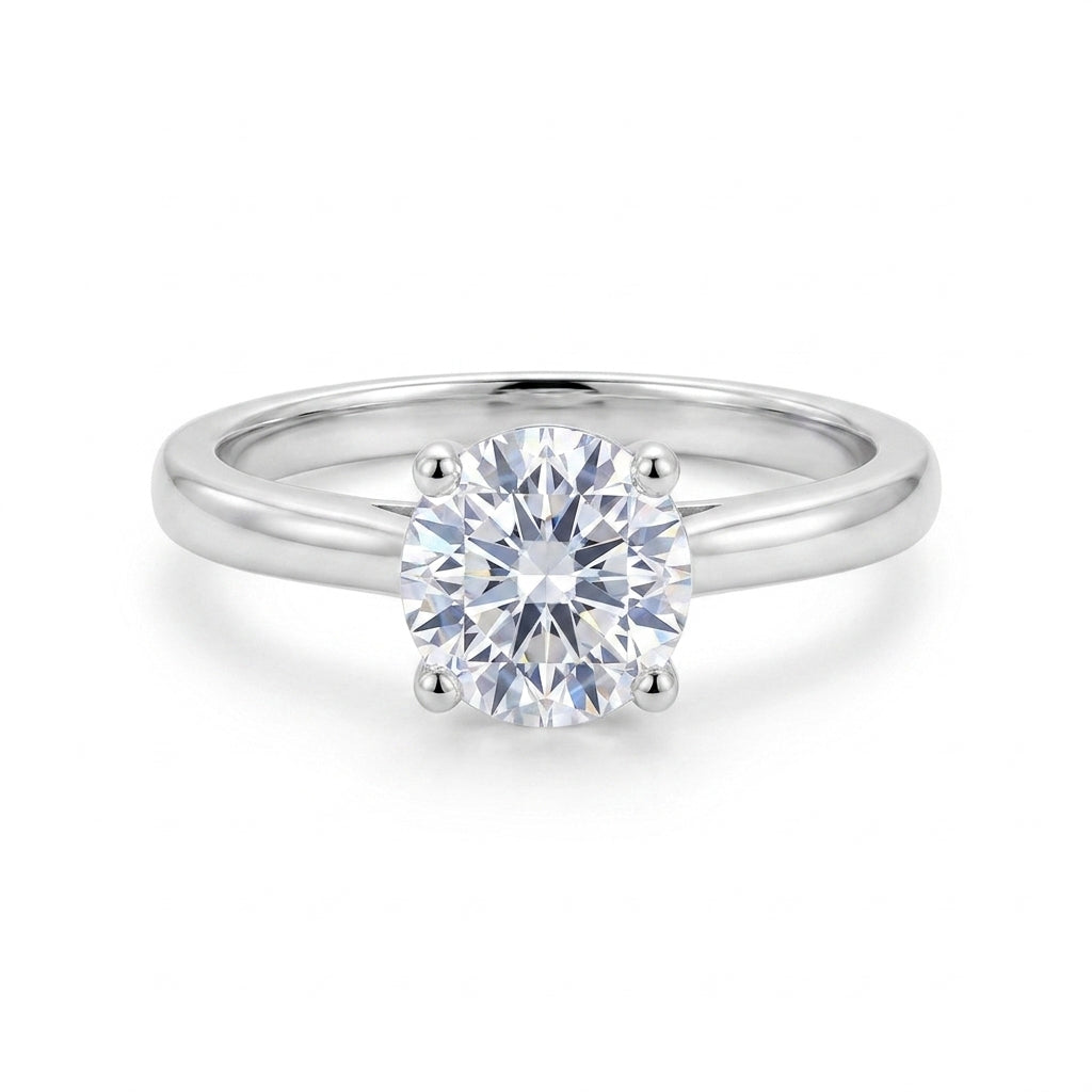 Front perspective view of 1.07ct round brilliant lab diamond solitaire ring.