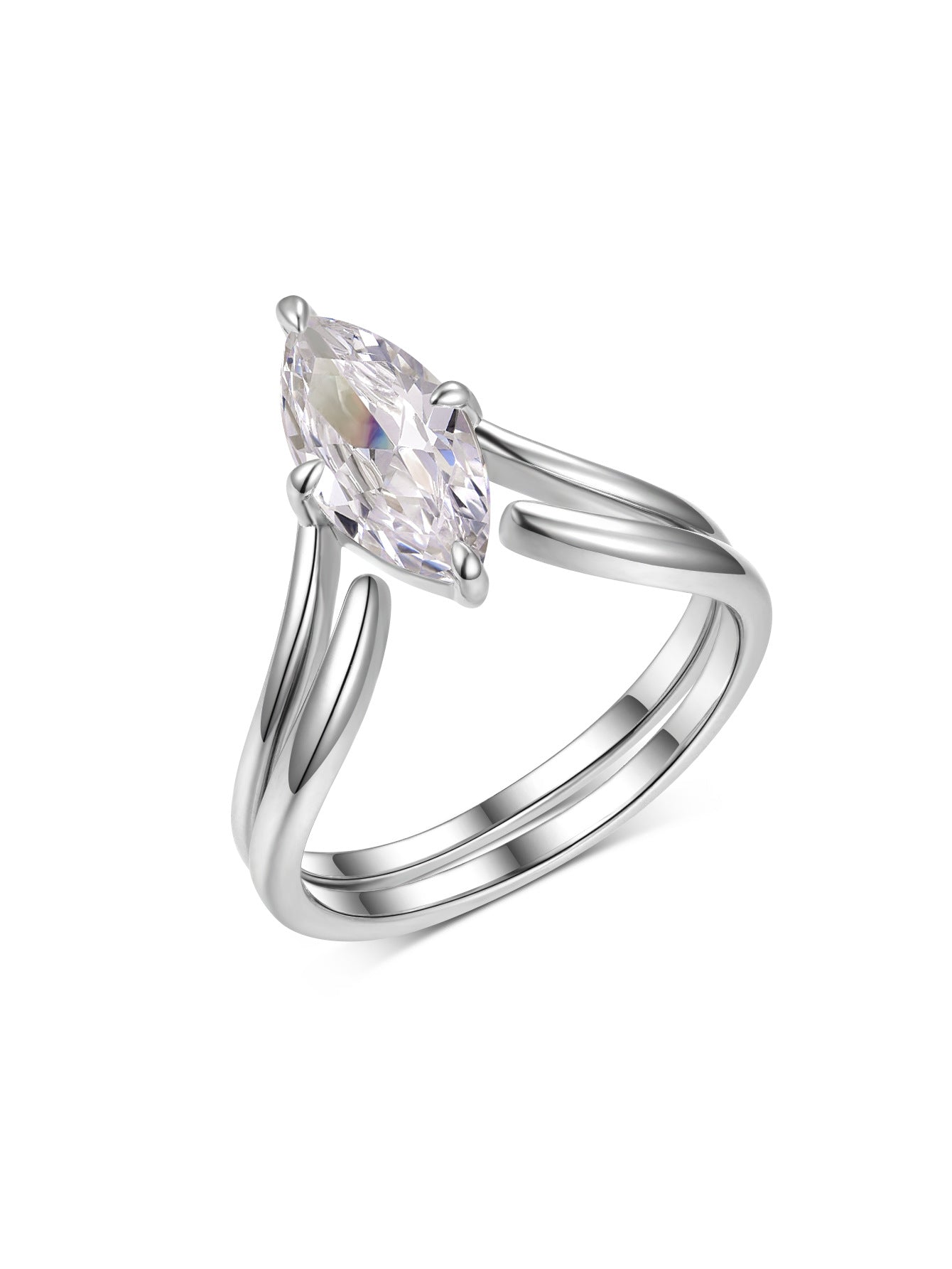 White gold 1.5ct marquise stacking set. Alt: “1.5ct Marquise Double Stacked Rings – White Gold.”