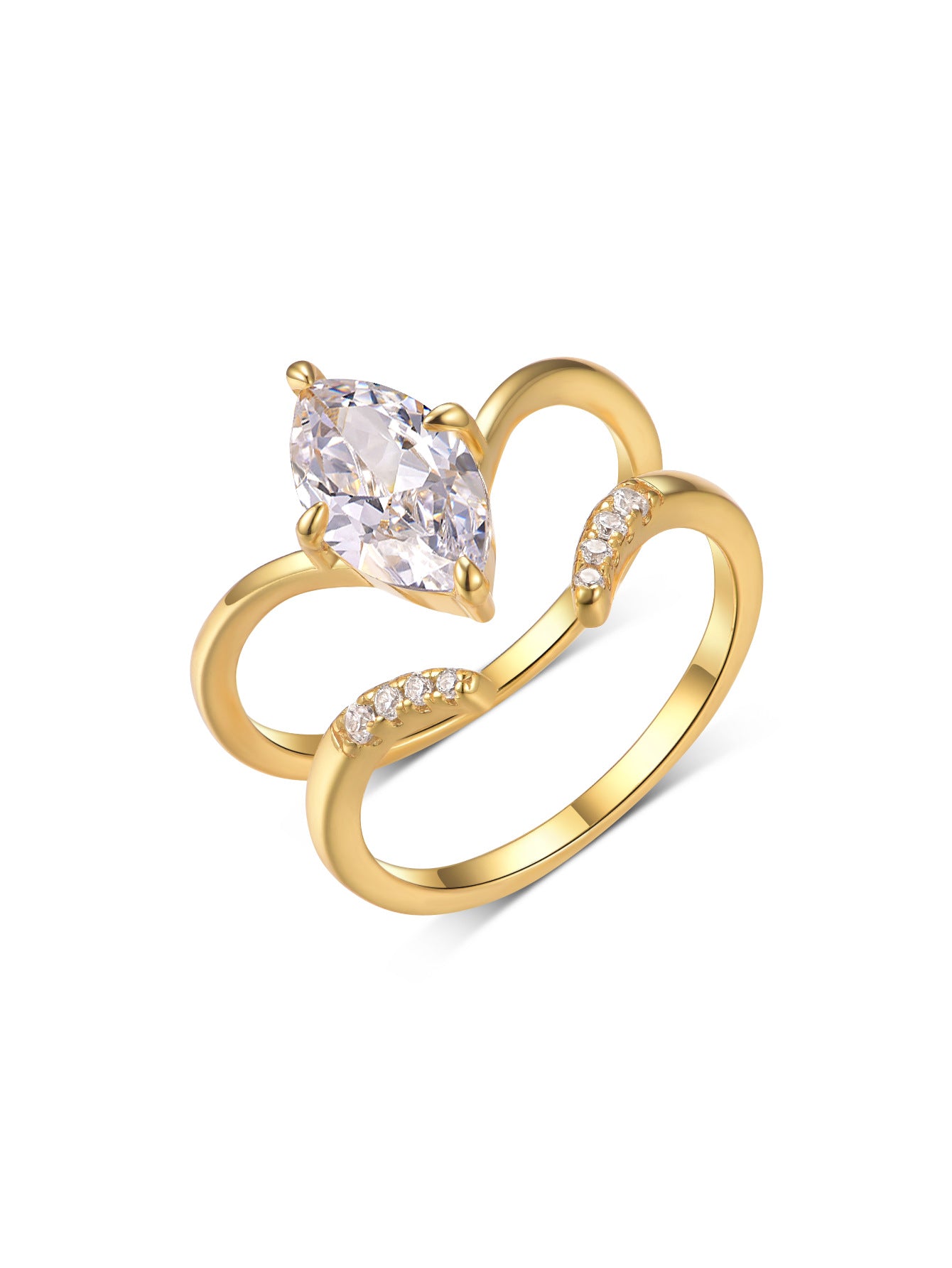 Yellow gold 2ct marquise stacking set. Alt: “2ct Marquise Diamond Stacking Set – 18K Yellow Gold.”