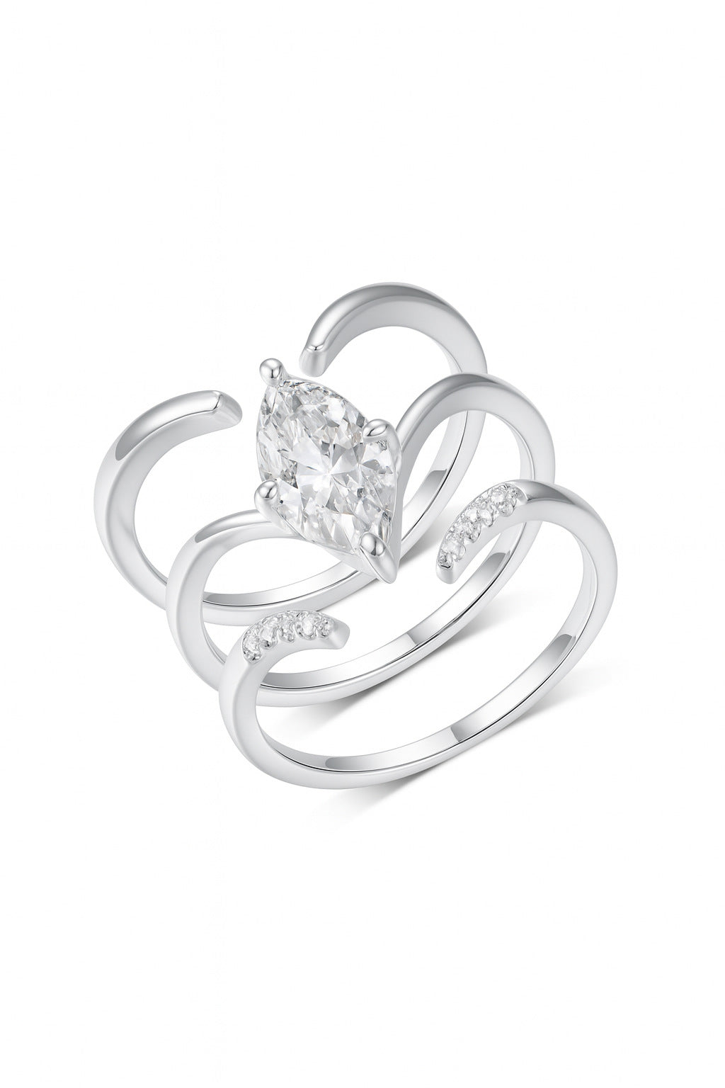 White gold 1.5ct marquise stacking set. Alt: “1.5ct Marquise Double Stacked Rings – White Gold.”