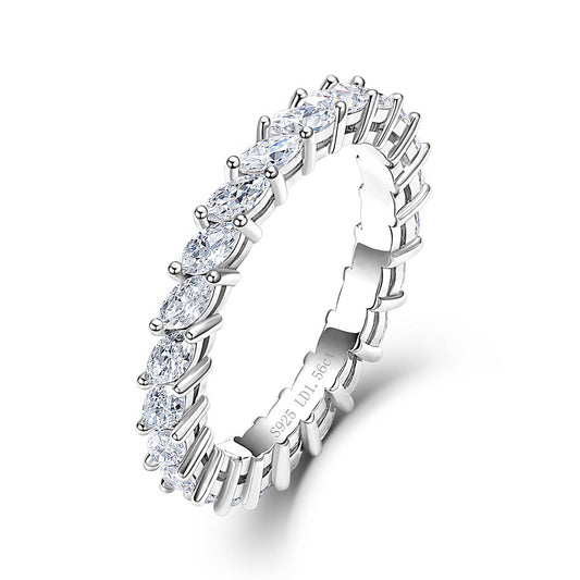 1.56 ctw marquise cut lab grown diamond eternity ring in sterling silver isolated on white background