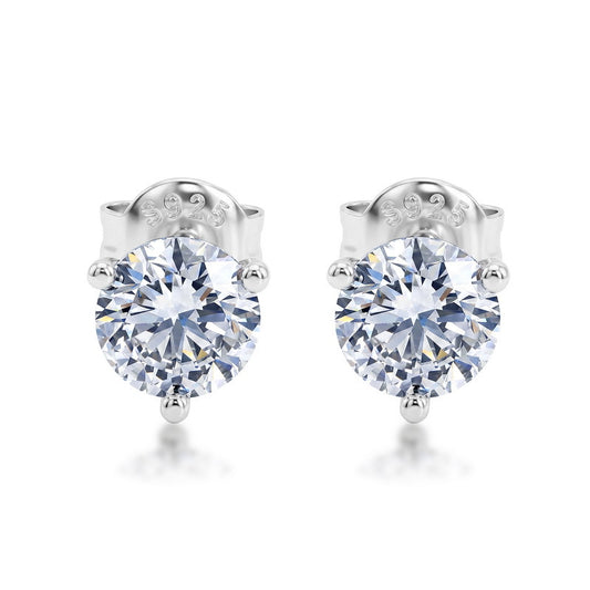 1.5ct round cut lab grown diamond 3-prong solitaire stud earrings in 925 sterling silver.