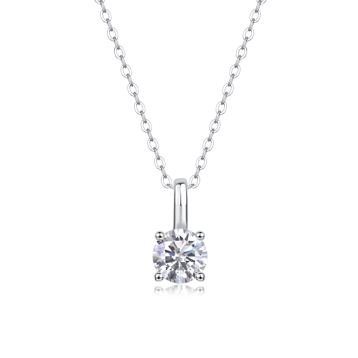 1 Carat round lab grown diamond solitaire pendant necklace in 925 sterling silver.