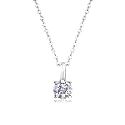 1 Carat round lab grown diamond solitaire pendant necklace in 925 sterling silver.