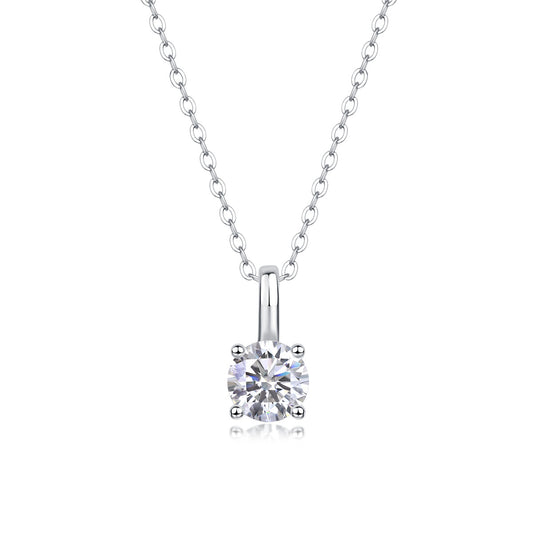 1 Carat round lab grown diamond solitaire pendant necklace in 925 sterling silver.
