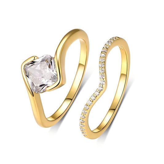Yellow gold square diamond set on neutral background. Alt: “1.2CT Square Diamond Stacking Set – 18K Yellow Gold.”
