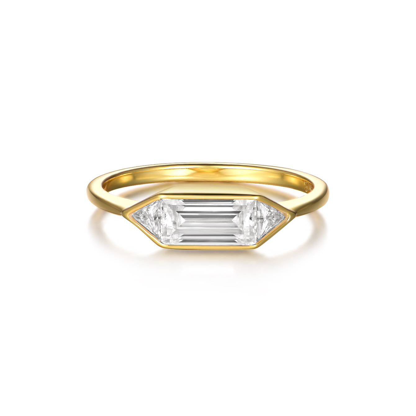 Clean, modern flat lay featuring 4–5 geometric rings on architectural backdrop. Alt: “1.4CT Geometry Moissanite Engagement Rings – Modern Collection.”